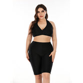 2-teiliger Boyshort-Badeanzug mit hoher Taille in Übergröße